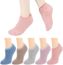 5 Pairs Ankle Slipper Socks with Grips for Women Warm Winter Fluffy Fuzzy Non...