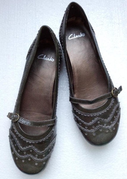 Women Clarks Heels Green Leather 39 #1PMJ