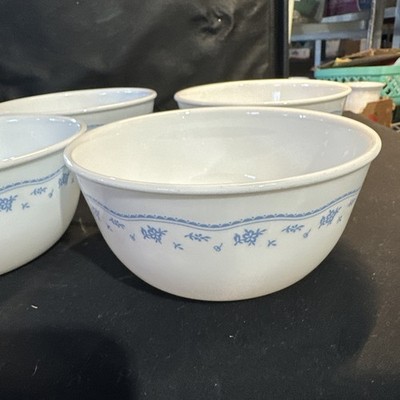 Set 4 Corelle MORNING BLUE Deep Big Super Soup Cereal Bowls 6.25 White Blue RARE