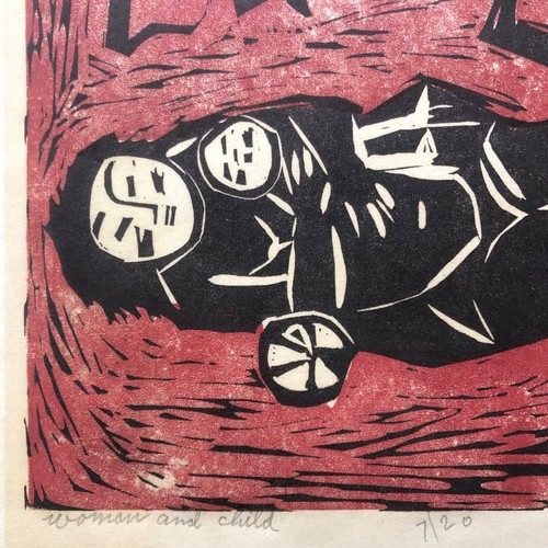 Original 7/20 ISAMI ADACHI "Woman and Child" WOODCUT woodblock PRINT mid century - Picture 4 of 5