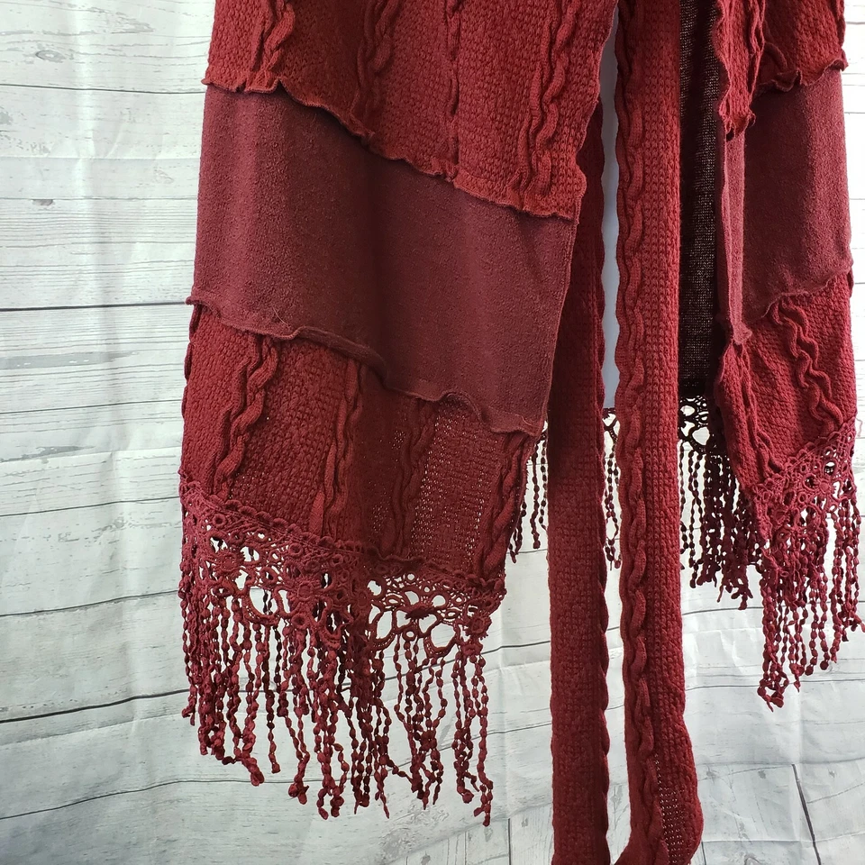 Chaleco Suéter Pretty Angel Mujer Talla Pequeña Rojo Oscuro Flecos Mezcla de Lino Sin Mangas Foto 4 de 4