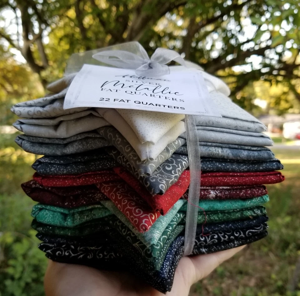 HOFFMAN Fat Quarter BUNDLE (22 ct) 18" x 22" WINTER Fabric W/Silver METALLIC FQ - Image 4 of 4