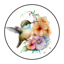 30 HUMMINGBIRD STICKERS ENVELOPE SEALS LABELS 1.5" ROUND FLOWERS FLORAL SPRING
