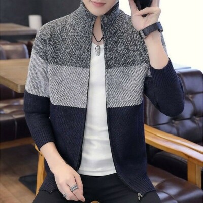 Mens Cardigan Sweater Thicken Collar Zipper Snowsuit Long Sleeve
