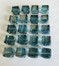 Vintage Swarovski 5601 10mm cube beads, Aquamarine Satin 4pcs 