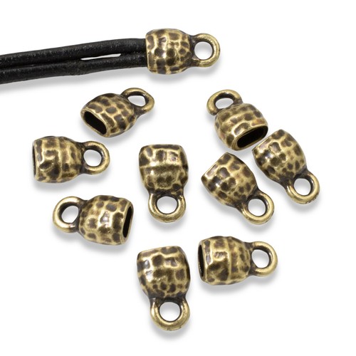 10 extremos de cable de latón antiguos - tapas de crimpado de textura martillada para hacer joyas - Imagen 2 de 7