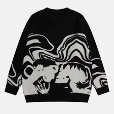New Hip-Hop Street Gothic Wool Retro Pullover Sweater Knitted Sweater Men'S Wome
