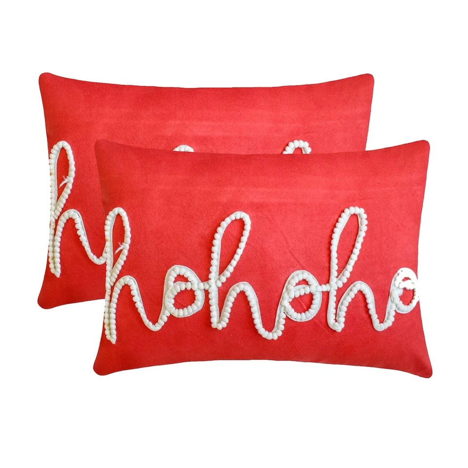 Red Holiday Ho Ho Lumbar Pillow Cover Suede Christmas Home D�cor - Holiday Ho Ho - Image 4 of 4