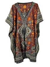 Women Kaftan Night Dress Hippy-Boho-Maxi Flower Women Polyester Ethnic Orange