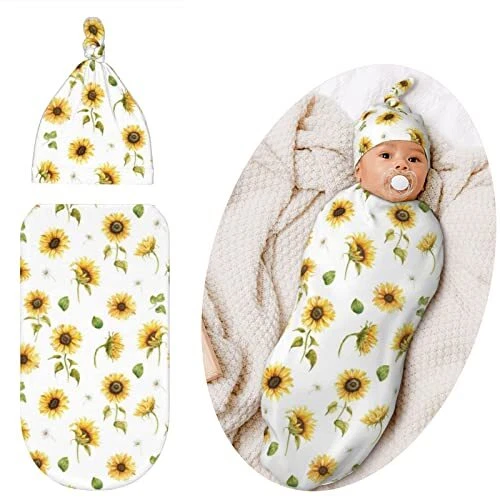 Sunflower Baby Stuff Swaddle Blanket with Hat Set Swaddles Up New Born Soft