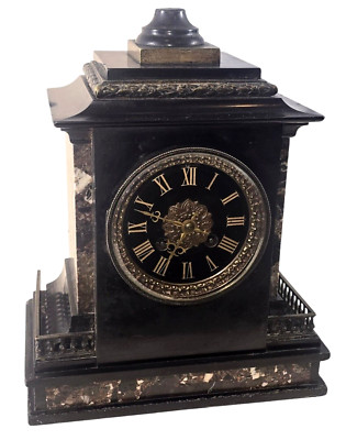 Antique Victorian French Mantle Clock Hubert & Cana (RARE) Marble & Slate 1883