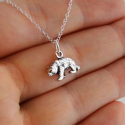 Animal Necklace Sterling Silver Mama Bear Necklace 3D Bear Charm