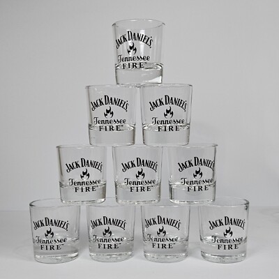 JACK DANIELS TENNESSEE FIRE WHISKEY CINNAMON SPICE SHOT GLASS LOT (10) 2oz