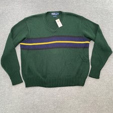 VTG Polo Ralph Lauren Sweater Men 2XL Green Blue Stripe Pullover Jumper 90s NWT