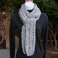 Light Gray Tweed Winter Scarf Chunky Thick Handmade Crochet Knit, Men's, Women's