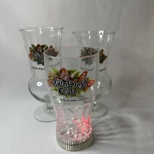 Lot of 3 Rainforest cafe glass cup (2) glass (1) light up plastic Vintage “SF”