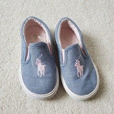 Polo Ralph Lauren Girls Blue and Pink Pony Slip-on Sneakers sz6