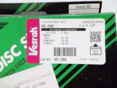 M YAMAHA 81-85 YZ80 VESRAH CLUTCH DISK SET VC266 YFM200X YFM225 VC