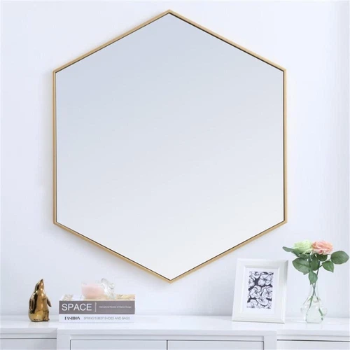 Elegant Decor Eternity 35" x 41" Hexagonal Metal Frame Mirror in Brass - Picture 2 of 13