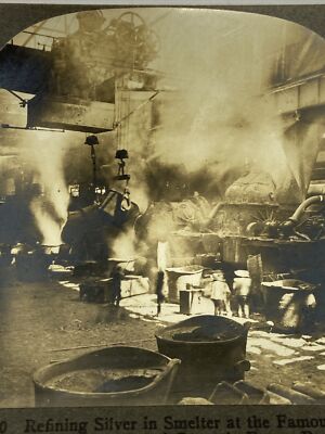 Refining Silver Mine Smelter Cerro de Pasco Peru Keystone Stereoview Card c.1900
