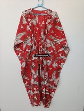 Indian Red Long Animal Print Cotton Hippie Maxi Women Nightwear Caftan Dress