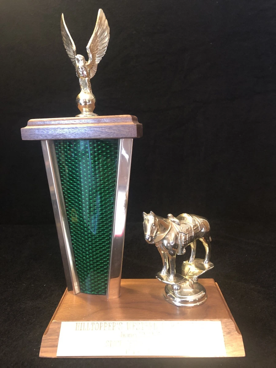 Vtg Hilltoppers Western Horse Show Equestrian Horse Race Trophy Metal Wood 1967