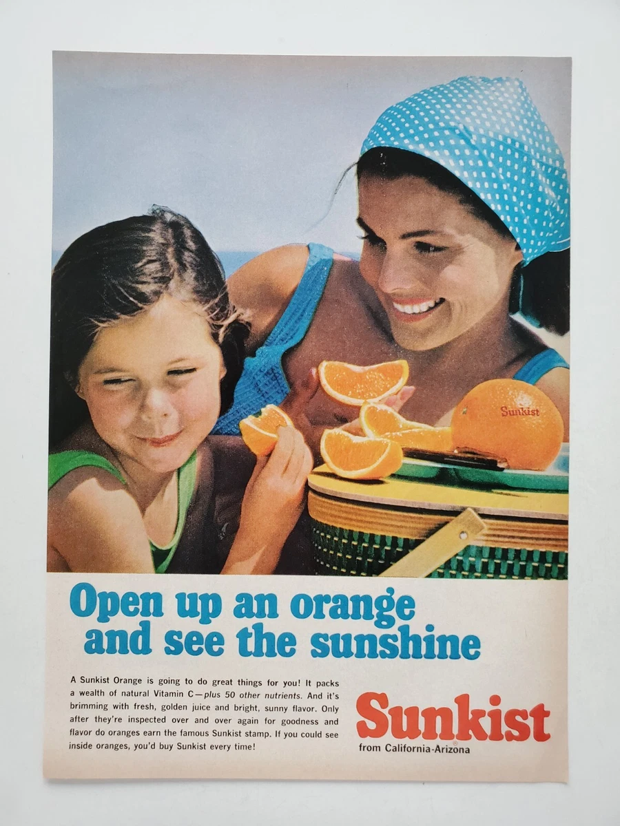 Sunkist Oranges Woman Young Girl Bathing Suits Basket 1966 Vintage Print Ad