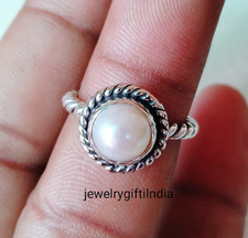 Natural Pearl Ring: Handmade 925 Sterling Silver Band Ring Jewelry All Size