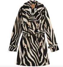 EUC Roberto Cavalli x H&M Zebra Animal Print Trench Jacket Coat Sz 8