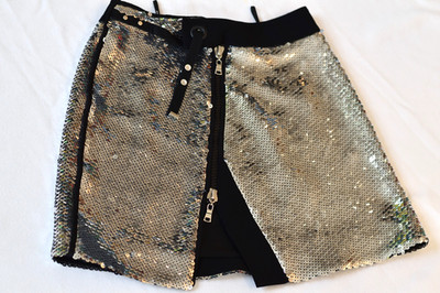 Mugler Paris Silver Sequin Wrap Mini Skirt with Zip Detail   Size eu36 UK 8 