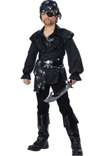 Skull Boys Island Pirate Shirt Bandana Belt Waist Tie Eye Patch Halloween SIZE S