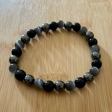 Triple Protection Obsidian, Hematite  Grey Tiger Eye Stone Bracelet  8  Unisex
