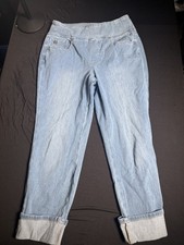 Belle by Kim Gravel Flexibelle Curve Slim-Leg Pull-on Jeans Light Blue Sz 8