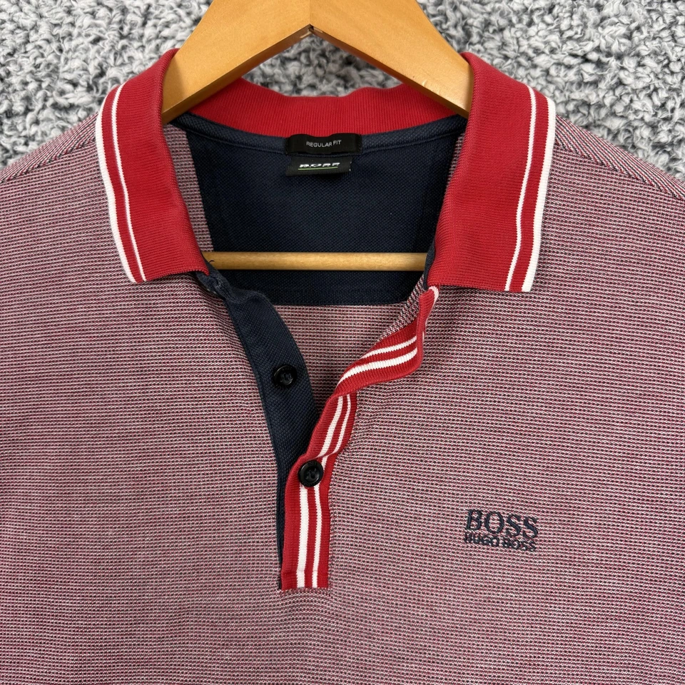 Hugo Boss Shirt Mens Medium Red Navy Polo Regular Fit Tipped Embroidered M - Image 3 of 4