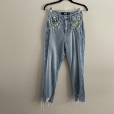 Hollister Women 1S 25x25 Floral Embroidered Denim Curvy Ultra High-Rise Mom Jean