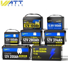 WattCycle 12V 20AH 100Ah 300Ah 628Ah Lithium Battery LiFePO4 BMS RV Solar Home