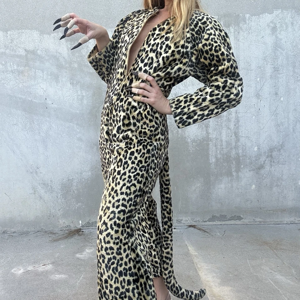 Conjunto Mono Disfraz de Halloween Vintage Años 50 Guepardo Piel Sintética De Colección Foto 3 de 4