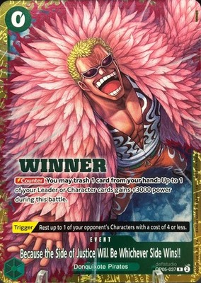   Donquixote Doflamingo   OP05-037 Alt Art Foil Winner Stamp One Piece TCG NM
