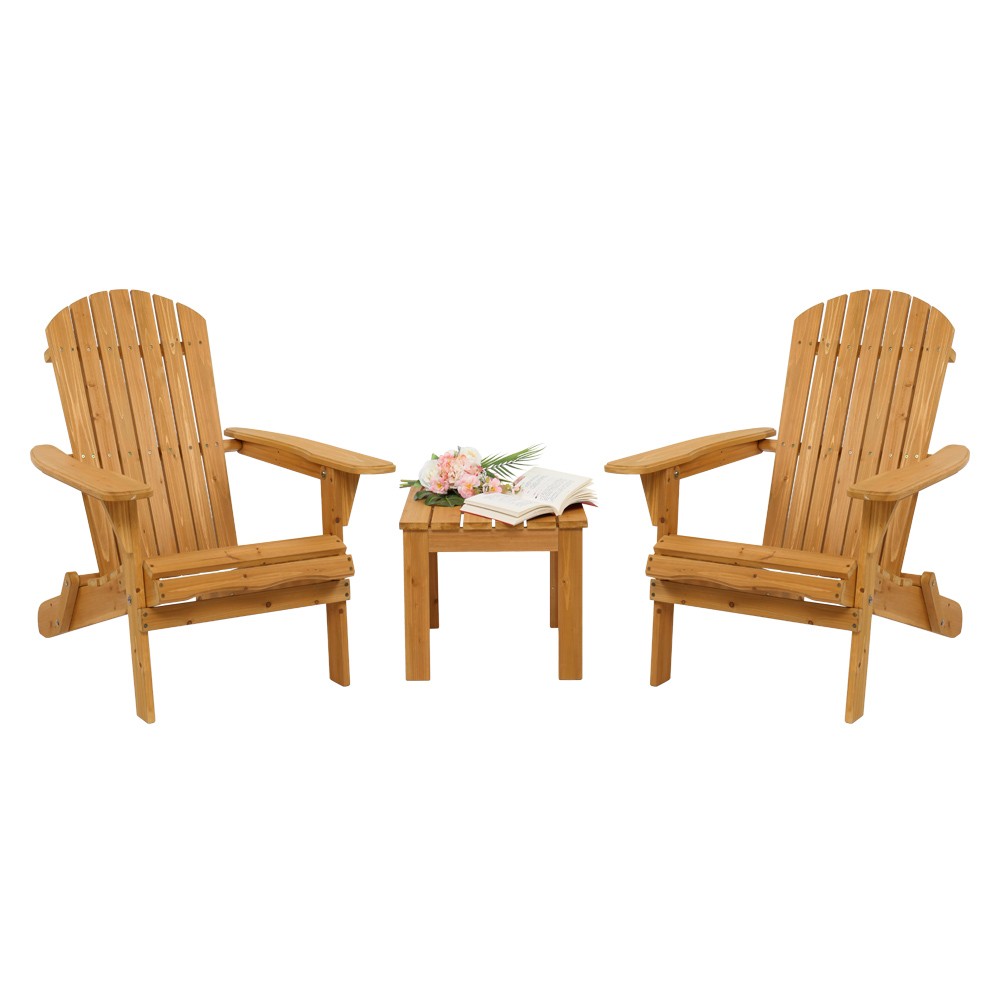 Set of 2 Adirondack Outdoor Patio Deck Wood Lounge Chair Folding Patio Furniture
