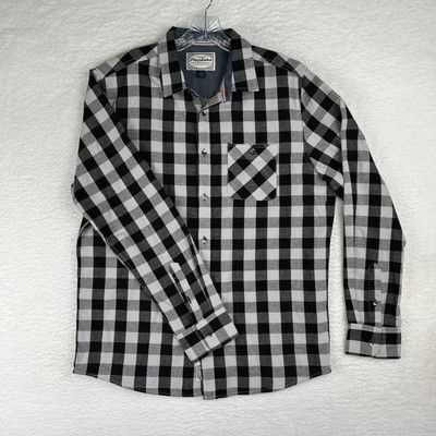 Flag & Anthem Long Sleeve Button Up Shirt Gray Black Buffalo Check Men s Large