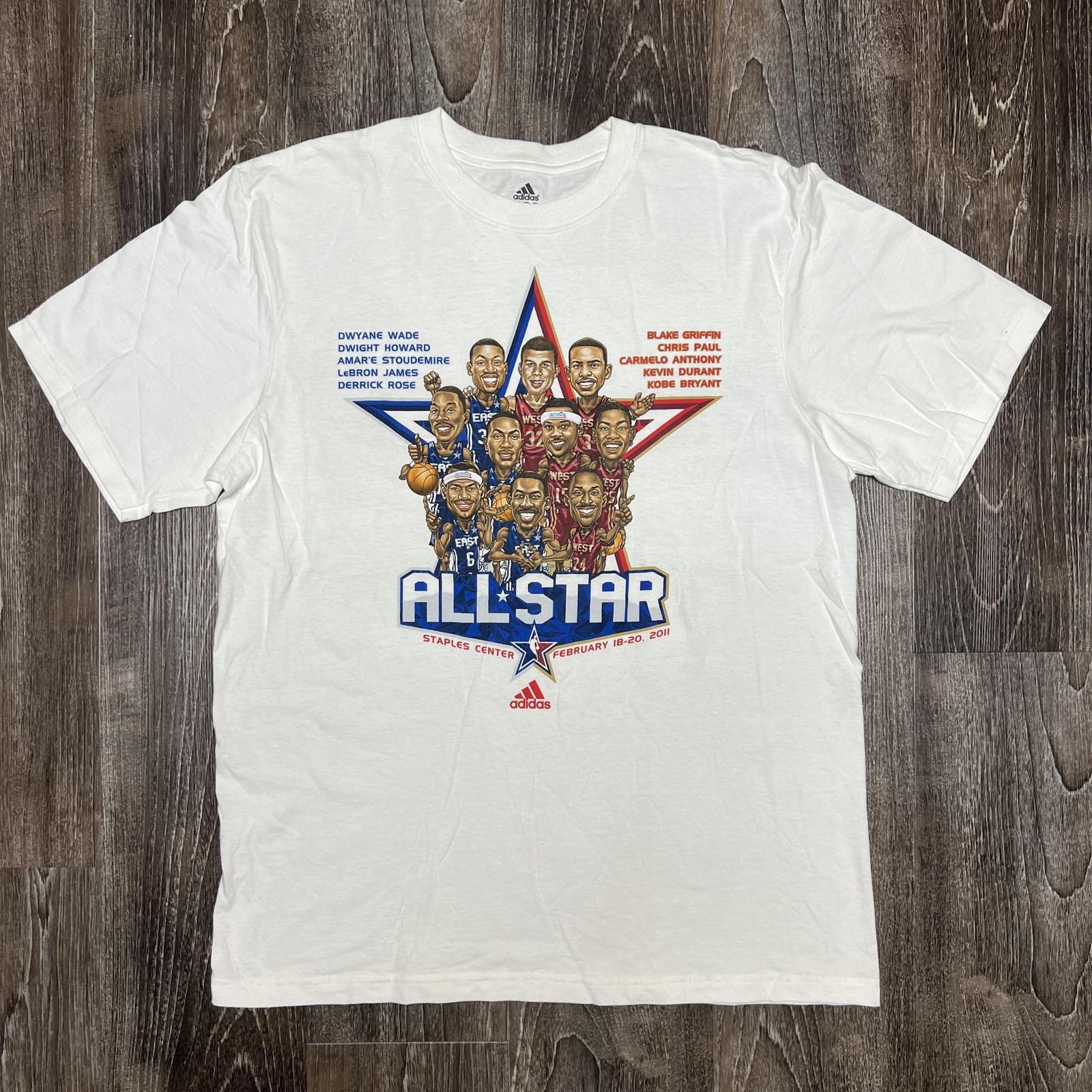 NBA All Star Shirt Mens XL White 2011 Los Angeles Kobe Basketball Adidas