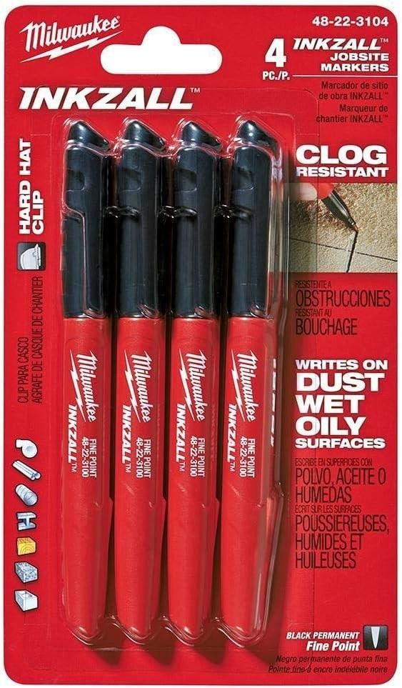 Milwaukee 48-22-3104 Inkzall Point Marker, Fine, Black, 4-pack