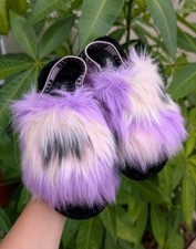 UGG Fluff Yeah Slide Slippers Purple Black Fur Lined Platform Womens size 5 USED