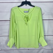 CK Bradley Top Womens S Yellow Crepe Carmen Blouse Tie Neck Long Sleeve Pullover