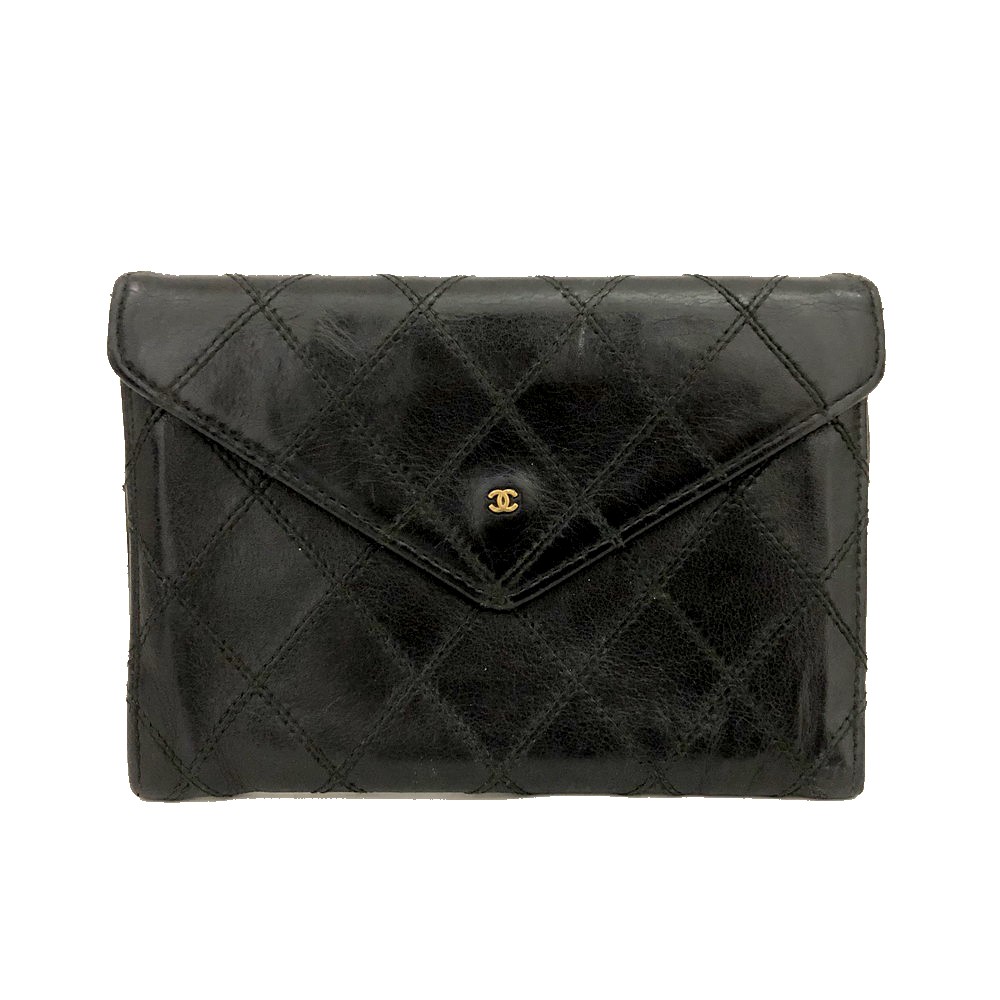 CHANEL Bicolore CC Logo Quilted Lambskin Bifold Wallet in Black 7BG0959