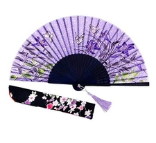  8.27" Chinease/Japanese Hand Held Silk Folding Fan with Bamboo Hbsy-29
