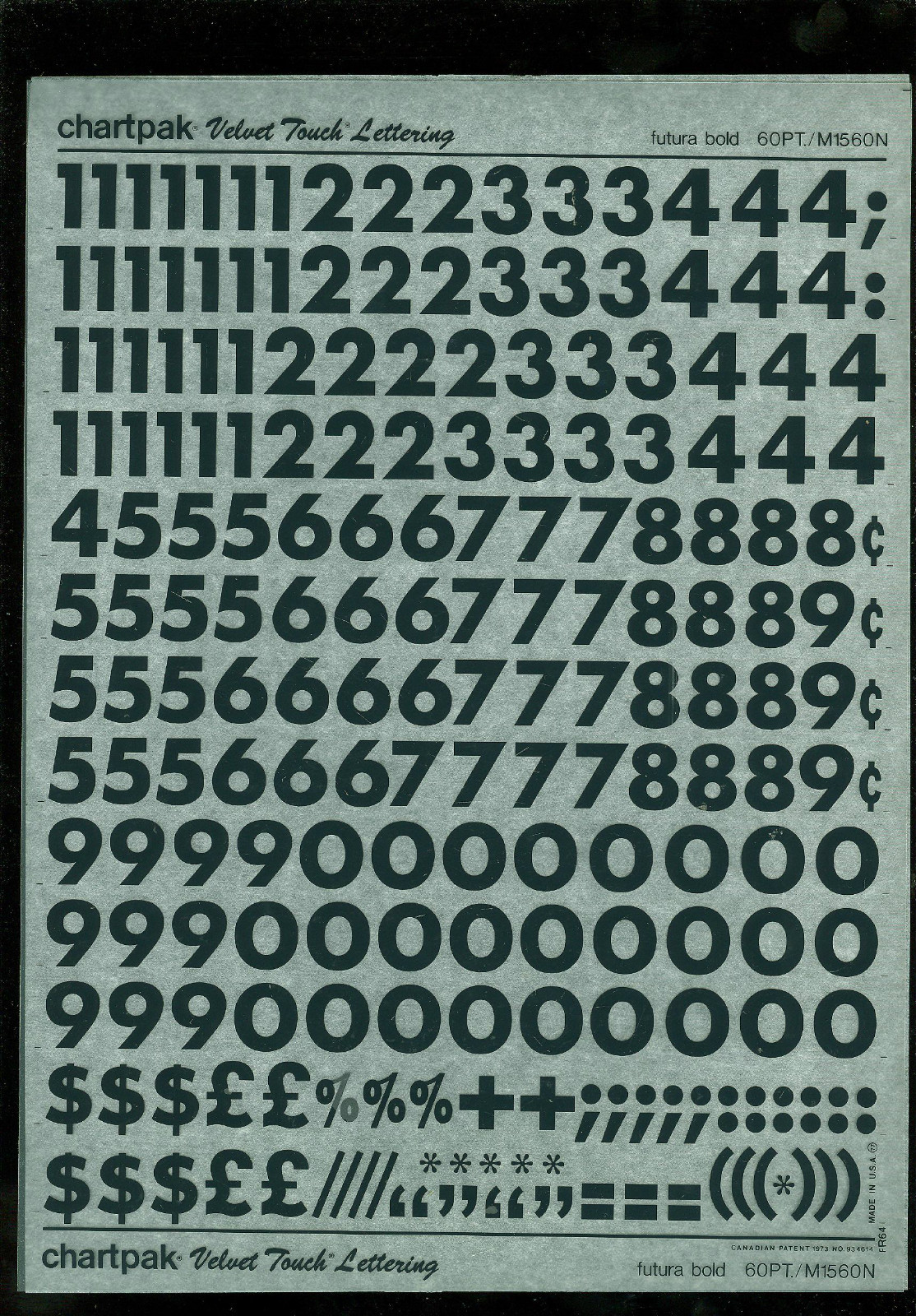 d. Chartpak Velvet Touch Lettering 1 Sheet Wide Variety Choice Use Drop