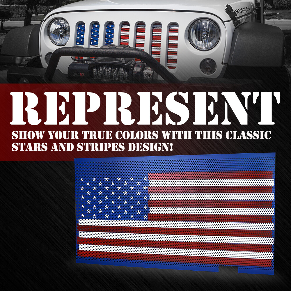 Front Mesh Aluminum Grille Insert American Flag for Jeep Wrangler