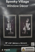 Spooky Village skeleton window decor 35in x 60 in 2Pack