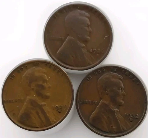 3 Lincoln Wheat Cents-Glossy Brown Very Fine Pennies 1926 D  1929S 1932 D